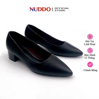 Giày Công Sở Nữ Mũi Nhọn Đế Vuông 3cm Basic, Guốc Cao Gót Bít Mũi Nữ Da Mềm Cao Cấp NUDDO NU207