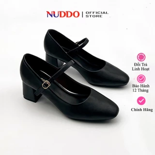Giày Mery Jane Nữ 5 Phân Mũi Vuông, Guốc Cao Gót Đế Vuông 5cm Da Mềm NUDDO _NU399