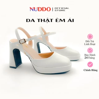 Giày Sandal Cao Gót Nữ Đế Vuông Bít Mũi Cao 9 Phân Da Thật, Guốc Hoa Hậu Nữ Đế Đúp Mũi Vuông 9cm NUDDO N908