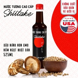 Nước tương cao cấp Shiitake chai nhựa 525ml/chai lên men tự nhiên từ đậu nành và nấm ngọt Shiitake Làng Chài Xưa