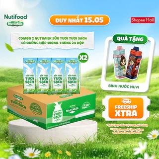 Combo 2 NutiMilk Sữa Tươi Tươi Sạch Hộp 180ml Thùng 24 Hộp (180ml x 24 hộp)
