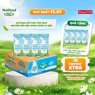 NutiMilk Sữa Tươi Tươi Sạch Hộp 180ml Thùng 24 Hộp (180ml x 24 hộp)