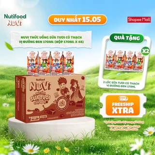 NuVi Thức Uống Sữa Tươi Có Thạch Vị Đường Đen 170ml (Hộp 170ml x 48)