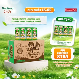 Thùng Sữa Tươi Lúa Mạch NuVi Vị Ca Cao 180ml (48 Hộp x 180ml)