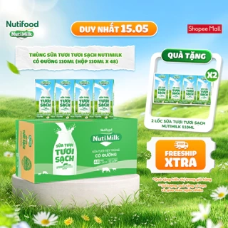 Thùng Sữa Tươi Tươi Sạch NutiMilk Ít Đường 110ml (Hộp 110ml x 48)