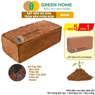 Đất Trồng Cây GreenHome, Viên Nén 800gr, Trộn Sẵn Phân Bón, Nở Gấp 5 Lần, Trồng Rau Hoa Cây Kiểng