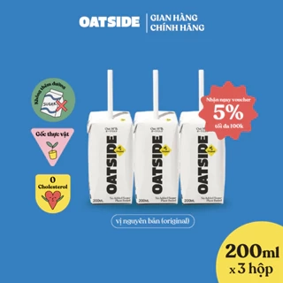 Sữa yến mạch OATSIDE Original vị nguyên bản lốc 200ml x 3 - Không lactose, Sánh mịn, Không chất làm ngọt nhân tạo