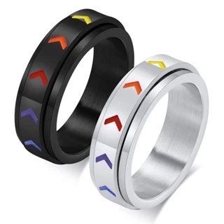Nhẫn inox OIMG mạ titan xoay được màu cầu vồng LGBT độc đáo