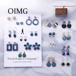 OIMG  Bông tai màu xanh xám hợp kim của phụ nữ
