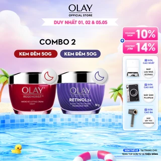 Combo 2: Kem Dưỡng Ẩm Ban Đêm + Serum OLAY RETINOL24 Giúp Mờ Nếp Nhăn 50G + 30ML