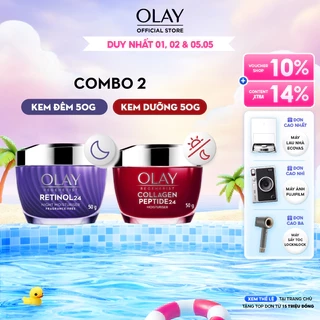 Combo 2: Kem Dưỡng Ẩm OLAY COLLAGEN Peptide24 50G & OLAY RETINOL24 50G Căng Mướt & Mờ Nếp Nhăn