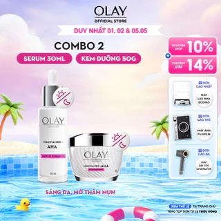 Combo 2: Kem Dưỡng Ẩm + Super Serum OLAY LUMINOUS NIACINAMIDE AHA Sáng Da, Mờ Thâm Mụn (50G + 30ML)