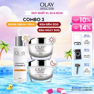 Combo 3: Kem Dưỡng Ẩm Ngày, Đêm OLAY LUMINOUS + Super Serum OLAY LUMINOUS NIACINAMIDE VITAMIN C (50G X2 + 30ML)