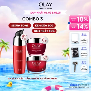 Combo 3: Kem Dưỡng Ẩm OLAY REGENERIST Ngày & Đêm + Serum Căng Mướt, Sáng Khỏe & Phục Hồi Dấu Hiệu Lão Hóa (50GX2 + 50ML)