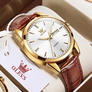 OLEVS Đồng Hồ Nam Dạ Quang Nhiều Màu Tuỳ Chọn Dây Da Chống Nước Phong Cách Doanh Nhân Cho 6898