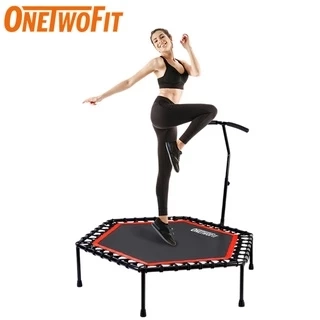 OneTwoFit Trampoline Tấm bạt lò xo Có tay cầm Thiết bị thể thao thể dục 136cm điều chỉnh chiều cao