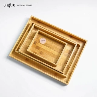 Khay trà tre ONGTRE hình chữ nhật có tay cầm, thành cao, đã xử lý mối mọt cong vênh