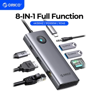 Orico USB C HUB Dock Station 4K Type C HDMI RJ45 USB 3.0 Adapter Cho MacBook Pro Air iPad M1 (PW11)