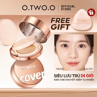 O.two.o 2In1 Kem Phấn & Đệm Bảo hiểm toàn diện Kem nền không tì vết / không móng vuốt Matte Oil-Control Longwear Setting Pressed Powder Natural Finish Base Makeup With Puff 101g