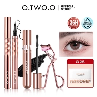 Set mỹ phẩm O.TWO.O mascara bút kẻ mắt dụng cụ kẹp bấm cong lông mi và bông tẩy trang 120g