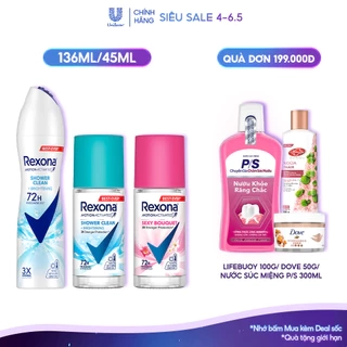 Xịt/lăn khử mùi Rexona 72H khô thoáng dành cho nữ 135/45ml