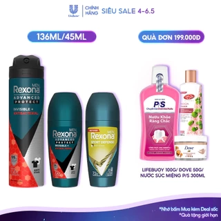Xịt/lăn khử mùi Rexona 72H kháng khuẩn thể thao dành cho nam 135/45ml