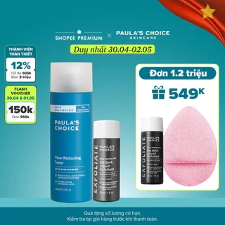 Bộ đôi Toner chứa Niacinamide thu nhỏ lỗ chân lông và Kem dưỡng ẩm dạng Gel Paula's Choice kiềm dầu 1350-3400