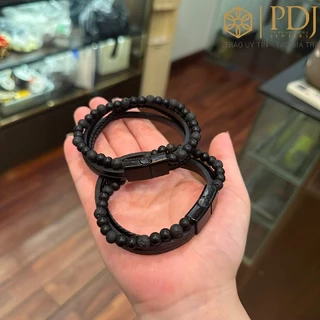 Vòng Tay Đá Núi Lửa Dây Da Obisidian PDJ - Trang sức phong thủy may mắn