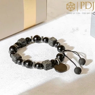 Vòng Tay Đá Núi Lửa Obisidian Tết Dây Unisex PDJ - Trang sức phong thủy may mắn