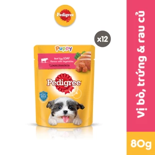 Thức Ăn Cho Chó Con Dạng Sốt PEDIGREE NutriDefence - Vị Bò, Trứng và Rau (80g, 12 Gói)