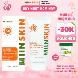 Kem chống nắng vật lý phổ rộng MIINSKIN Sun Block Skin Protect UV nâng tone và bảo vệ da khỏi tia UV SPF50+ PA++++