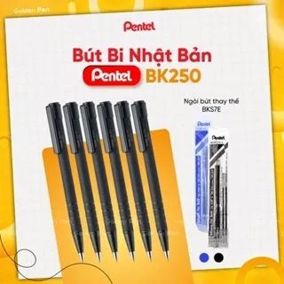 Bút Bi Bấm Pentel BK250 0.7mm Mực Êm Thiết Kế Cao Su Đen