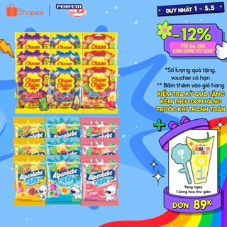 COMBO 9 gói kẹo dẻo Chupa Chups và Alpenliebe hương trái cây hỗn hợp, đa dạng hình dáng