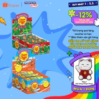 Hộp Kẹo cao su gum thổi có nhân bên trong Chupa Chups Big Babol hình dáng Dưa Hấu, Trái banh Tennis hương Dứa