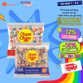 Kẹo mút Chupa Chups Hương trái cây hỗn hợp (Gói 60 que), kẹo mút tô màu lưỡi hương Dâu và Cola (Gói 58 que)