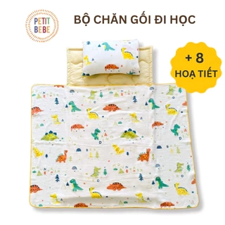 Bộ chăn gối cho bé đi học PETIT BEBE 3 món Tấm lót 70x120cm | Gối nằm 30x50cm | Chăn hè 100x120cm