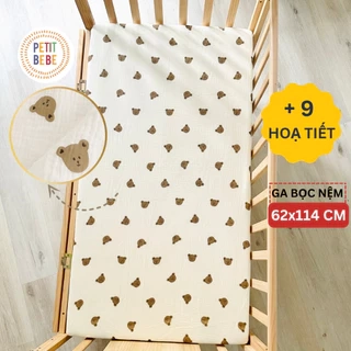 Ga bọc nệm cũi 62x114cm cho bé PETIT BEBE muslin bo chun họa tiết đa dạng