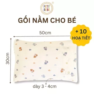Gối nằm cho bé mẫu giáo tiểu học muslin Petit Bebe 30x50cm mềm mát thoáng khí