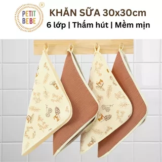 Khăn sữa cho bé kích thước lớn 30x30cm Petit Bebe muslin 6 lớp thấm hút mềm mại cho làn da bé