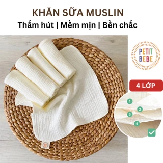 Khăn sữa cho bé màu kem trơn Petit Bebe muslin thấm hút mềm mại cho làn da bé