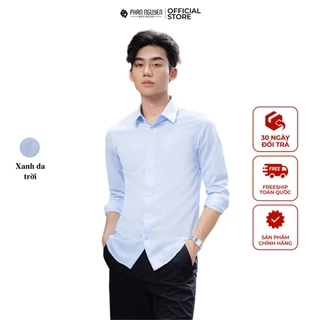 Áo sơ mi xanh dài tay nam Phan Nguyễn, chất liệu 100% Microfiber mềm nhẹ mát, form slim SMD.1277