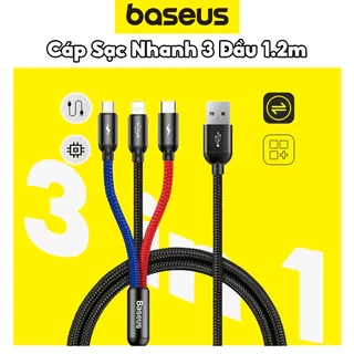Cáp Sạc 3 trong 1 CHÍNH HÃNG Baseus Dây Dù 1.2M Tiện Lợi Dành Cho Điện Thoại Ip-SamSung-Oppo-Xiaomi