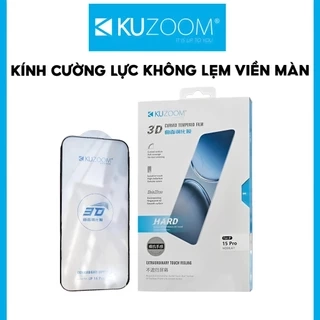 Kính Cường Lực 3D Curved Chính Hãng KUZOOM không lẹm, chống vân tay dùng Cho IP 15 Promax-16 Promax