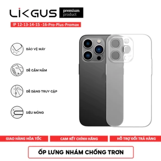 Ốp Likgus Slim Nhám Chống Vân Tay, Chống Trơn, Siêu Mỏng Cho 11-12-13-14-15-16-Plus-Pro-Promax