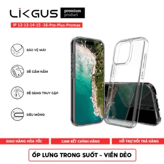 Ốp Lưng Likgus Trong Suốt Viền TPU Chống Sốc Lưng PC Cứng Chống Ố Vàng Cho IP 11-16-Pro-Plus-Promax