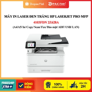 Máy in laser đen trắng HP LaserJet Pro MFP 4103FDN 2Z628A (A4/A5/ In/ Copy/ Scan/ Fax/ Đảo mặt/ ADF/ USB/ LAN)
