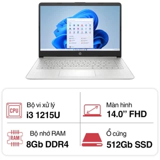 Máy tính xách tay HP 14s dq5121TU 8W355PA (i3 1215U/ 8GB/ 512GB SSD/14 inch FHD/Win11/ Silver)