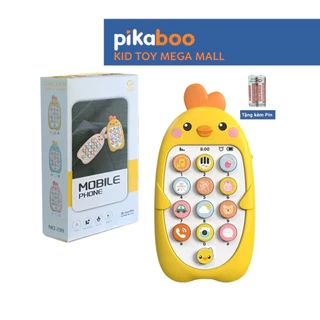 Combo điện thoại đồ chơi cho bé gà vàng kèm pin đáng yêu có đèn và nhạc Pikaboo, chất liệu cao cấp