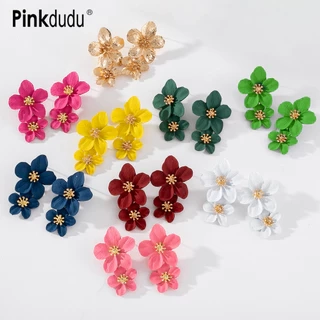 Khuyên tai PINKDUDU OG011 hợp kim hình hoa nhiều màu sắc trang nhã cho nữ