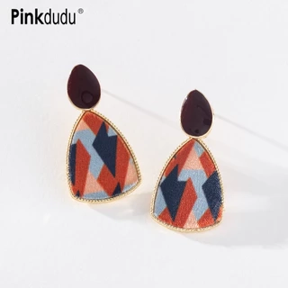 Khuyên tai Pinkdudu PD1280 hợp kim hình tam giác tráng men màu ấm áp phong cách vintage thời trang cho nữ